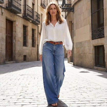 Da Donna Jeans in Denim a Vita Alta con Gamba Larga