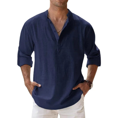 Da Uomo Camicia Henley Linen Relaxed Summer Essential