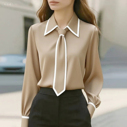 Da Donna Blusa Colletto Cravatta Dettagli Eleganza Moderna