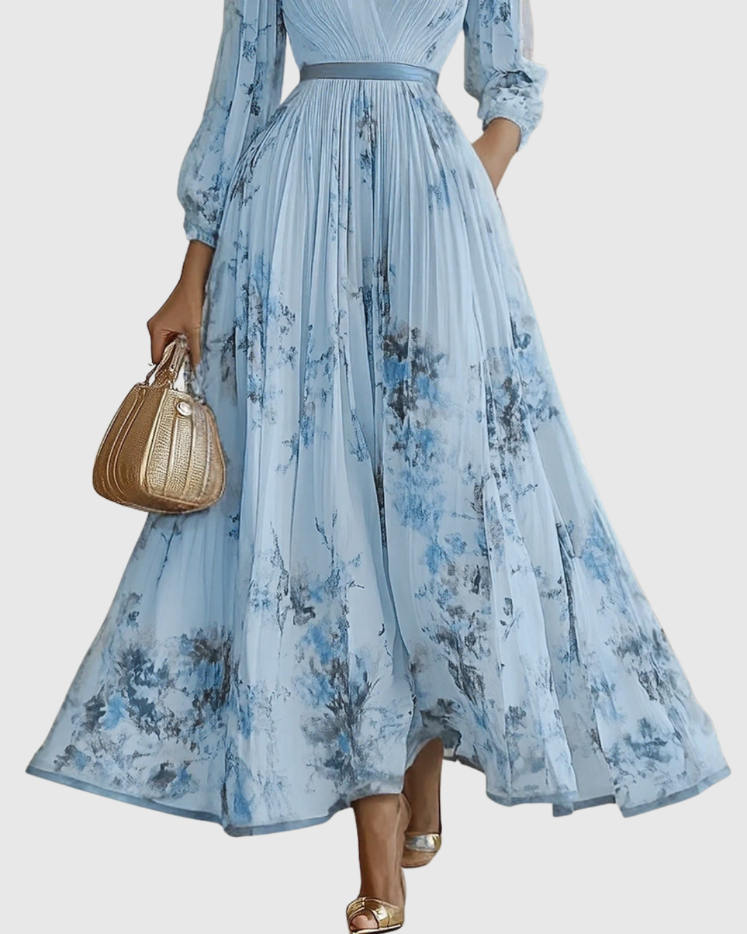 Da Donna Abito Maxi Plissettato con Stampa Floreale Elegante