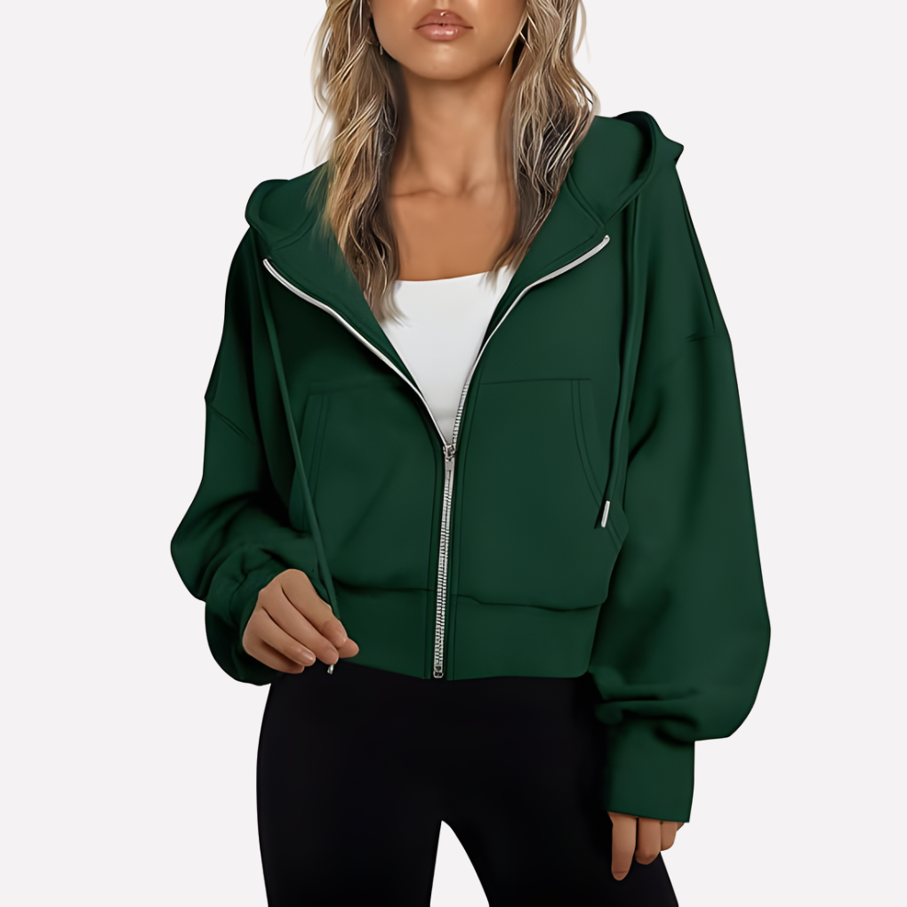 Da Donna Felpa Zip Cropped Relax Fit Casual Moderna