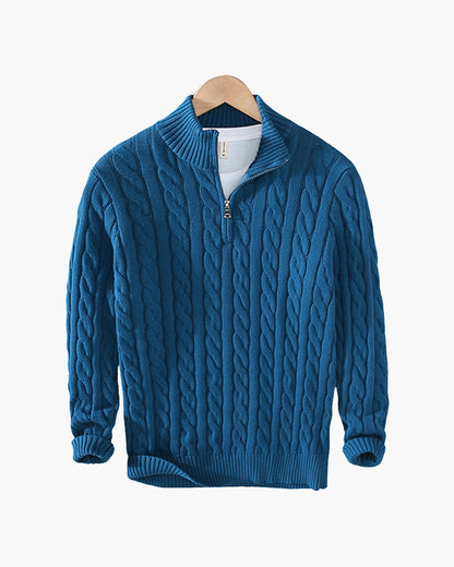 Da Uomo Maglione Tricot con Collo Alto Zip e Lavorazione Intrecciata