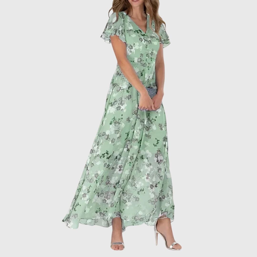 Da Donna Abito Maxi Floreale con Scollo a V Elegante