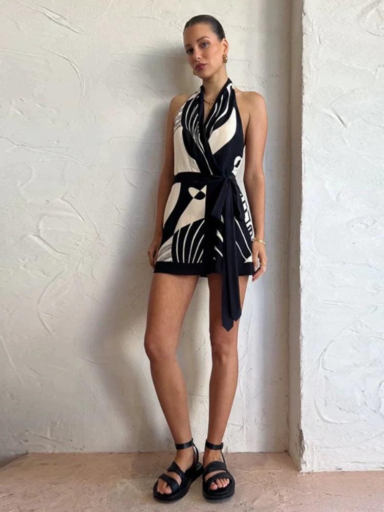 Da Donna Abito Mini Allacciato al Collo con Cintura in Vita