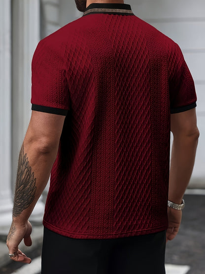 Da Uomo Polo Testurizzata Slim Fit Manica Corta Eleganza Smart Casual Estiva