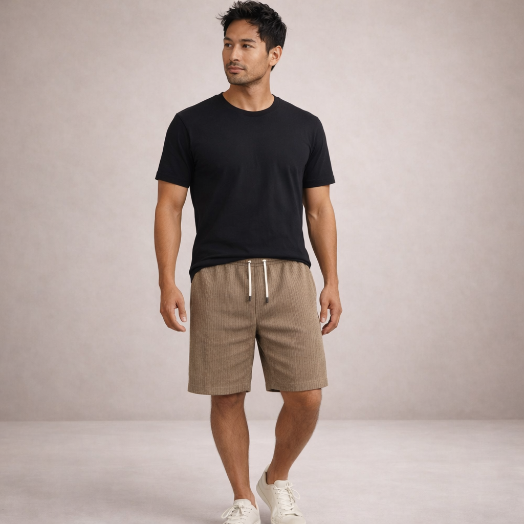 Da Uomo Bermuda Lino Coulisse Vestibilità Relax Moderna