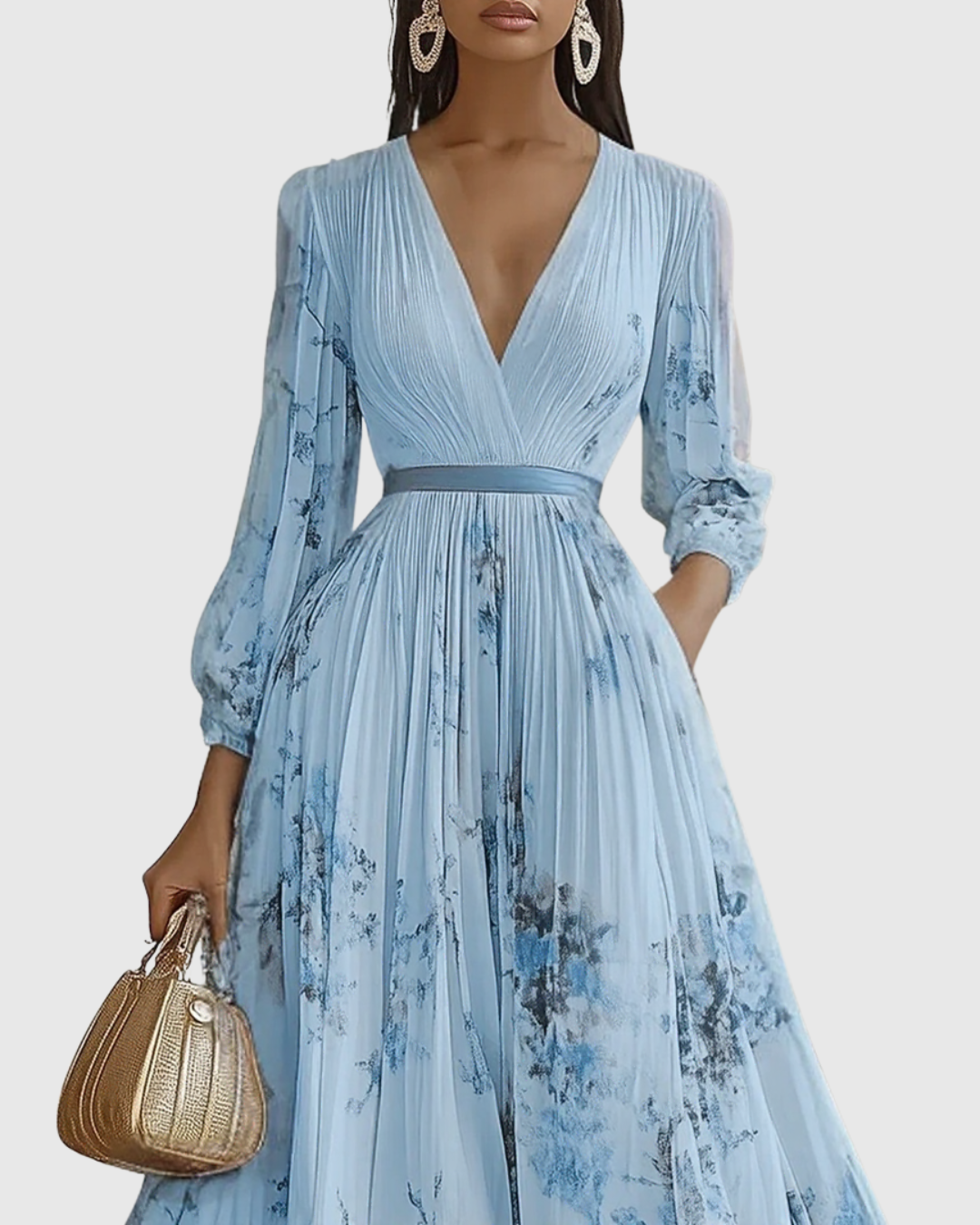 Da Donna Abito Maxi Plissettato con Stampa Floreale Elegante