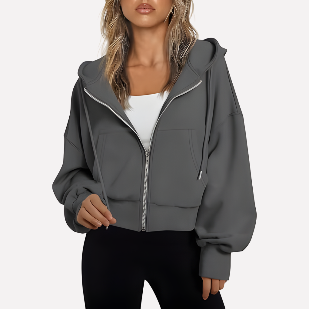 Da Donna Felpa Zip Cropped Relax Fit Casual Moderna