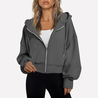 Da Donna Felpa Zip Cropped Relax Fit Casual Moderna