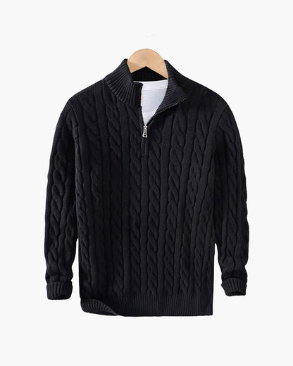 Da Uomo Maglione Tricot con Collo Alto Zip e Lavorazione Intrecciata