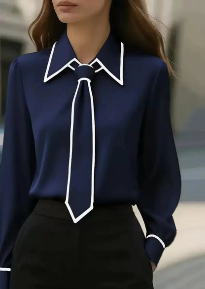 Da Donna Blusa Colletto Cravatta Dettagli Eleganza Moderna