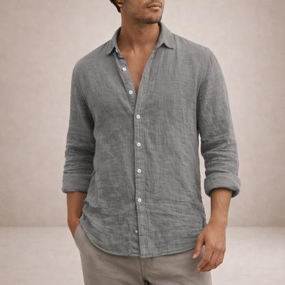 Da Uomo Camicia in Lino Regular Fit Casual Moderna