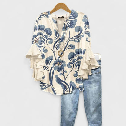 Da Donna Blusa Motivo Stampato Maniche Balze Relax Moderna
