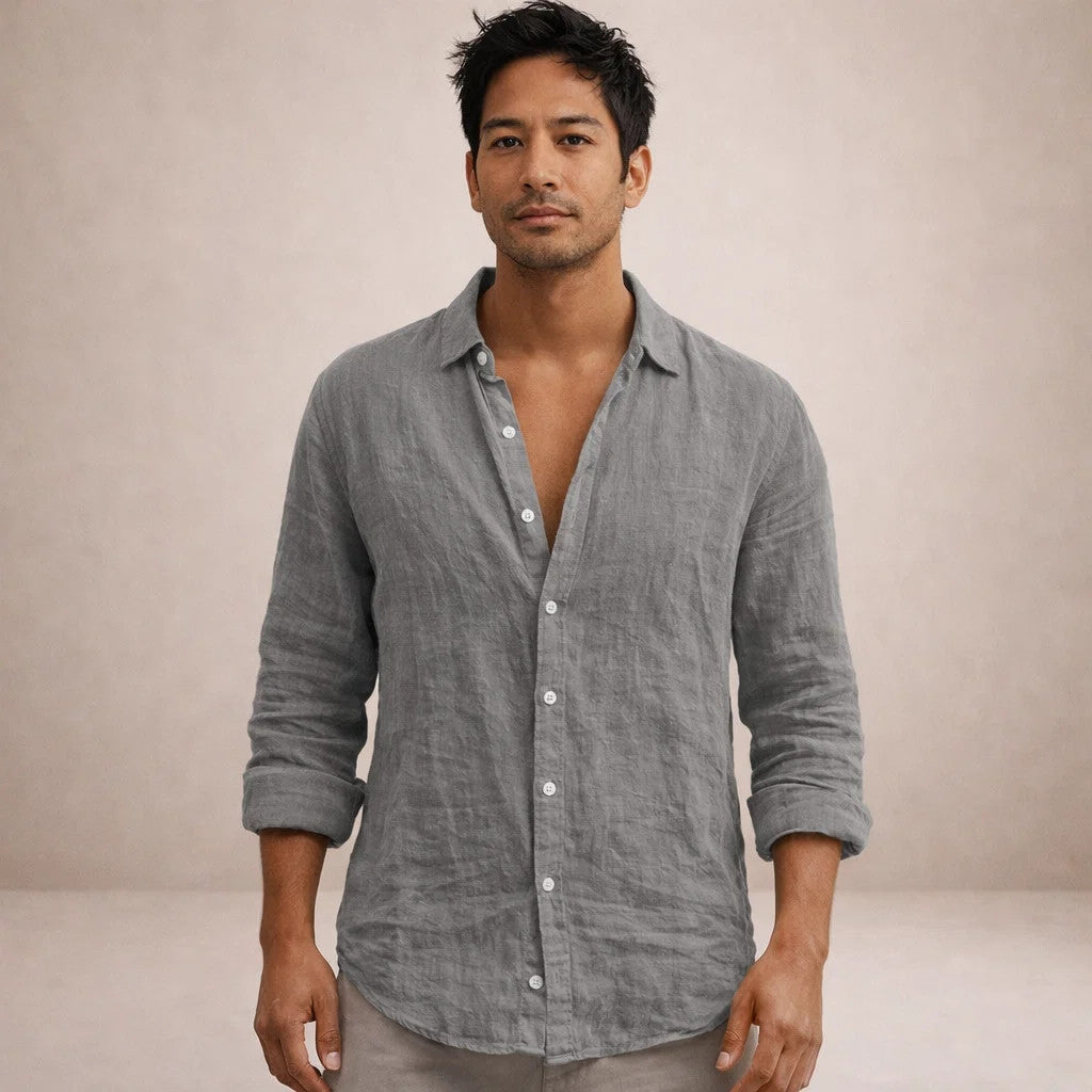 Da Uomo Camicia in Lino Regular Fit Casual Moderna