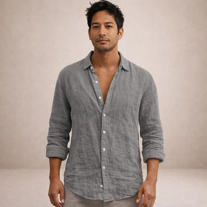 Da Uomo Camicia in Lino Regular Fit Casual Moderna