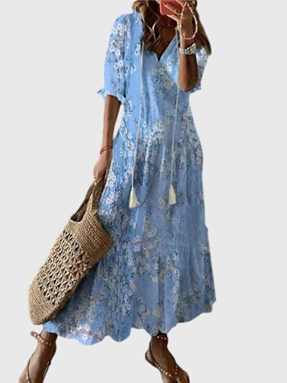 Da Donna Abito Maxi Boho con Stampa e Nappine