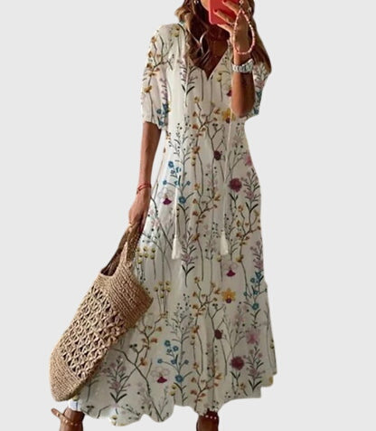 Da Donna Abito Maxi Boho con Stampa e Nappine