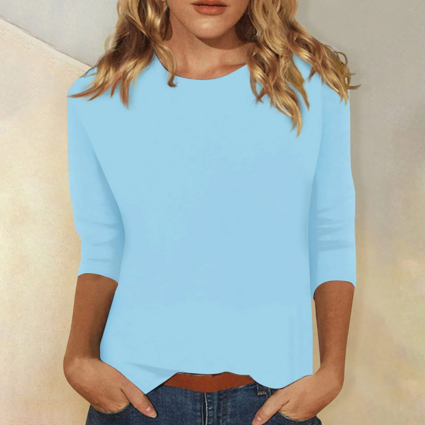 Da Donna Blusa Morbida a Maniche Tre Quarti con Scollo Tondo