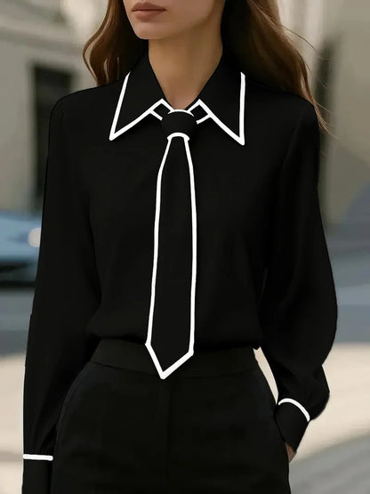 Da Donna Blusa Colletto Cravatta Dettagli Eleganza Moderna