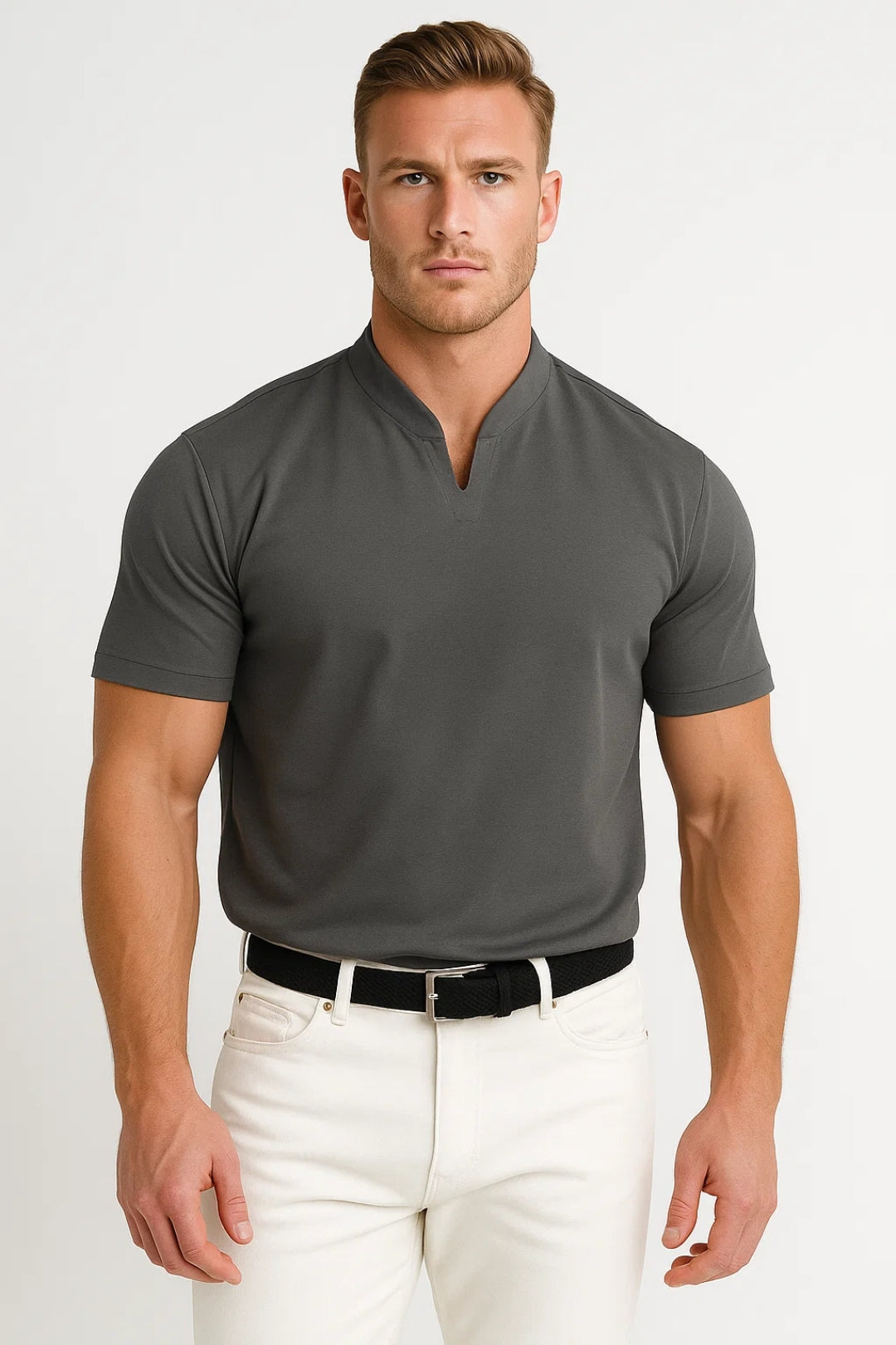 Da Uomo T-Shirt Collo Coreano Essenziale Relax Moderna