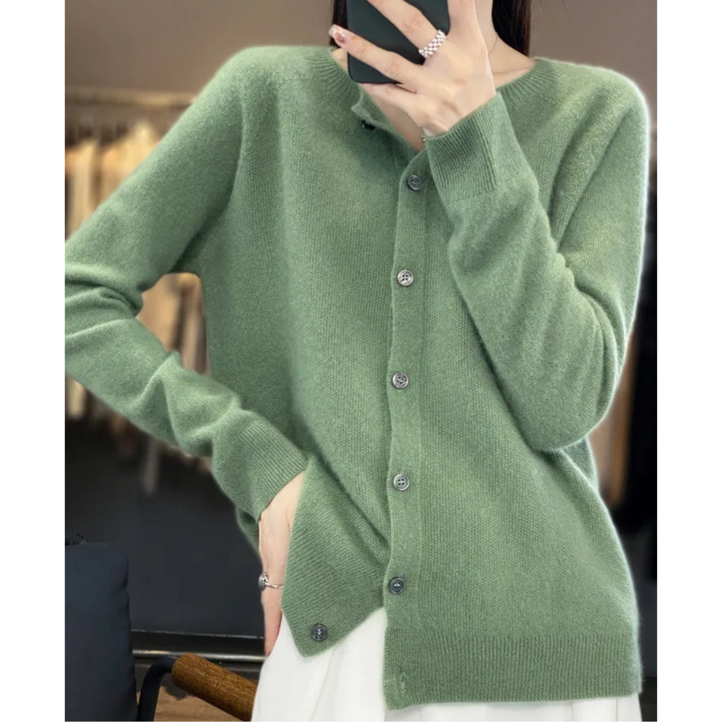 Da Donna Cardigan in Lana Merino e Cashmere Collo O Eleganza Invernale