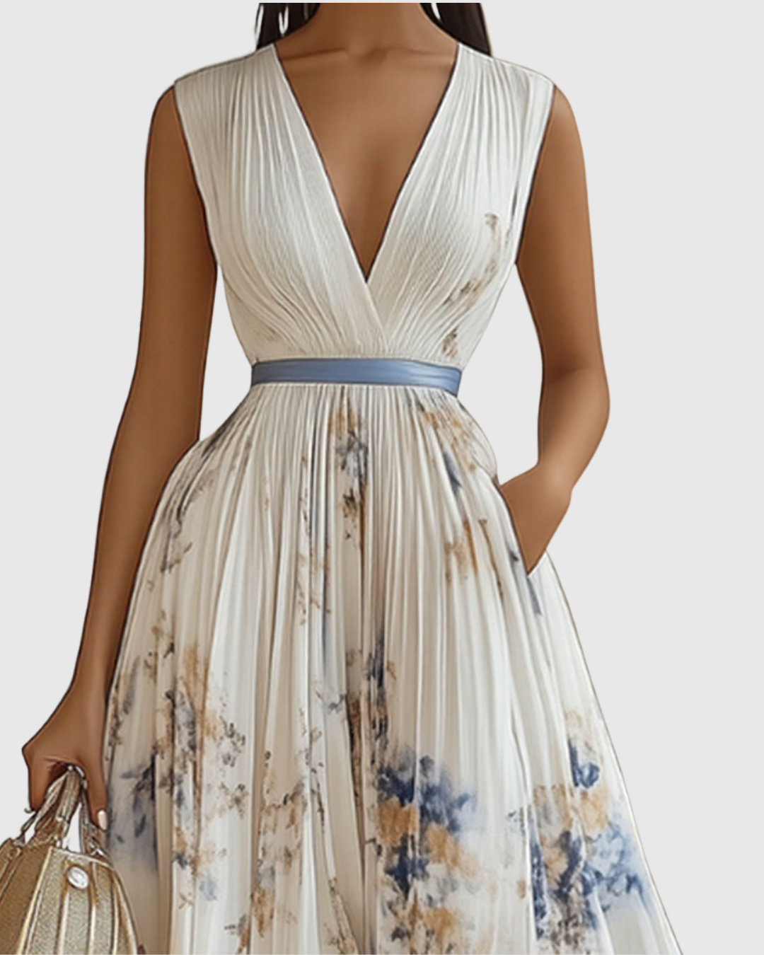 Da Donna Abito Maxi Plissettato con Stampa Floreale Elegante