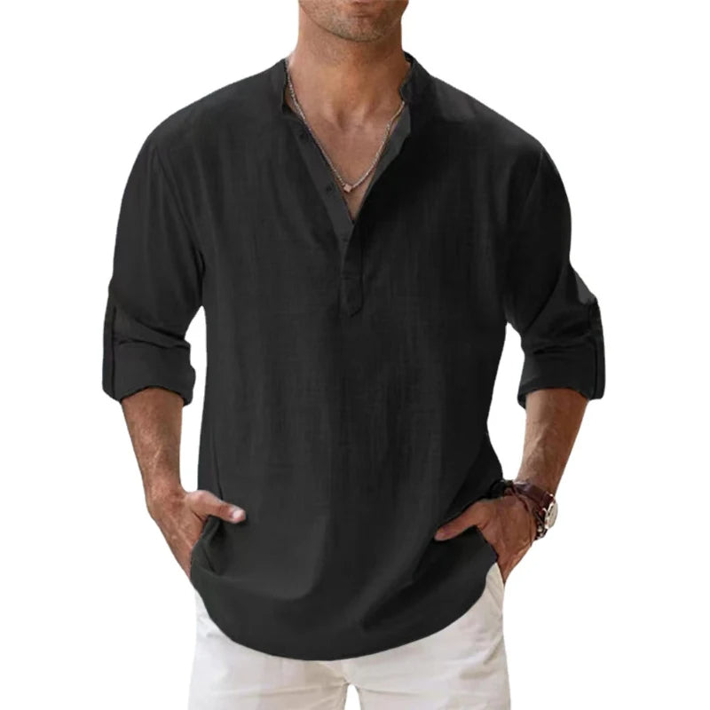 Da Uomo Camicia Henley Linen Relaxed Summer Essential