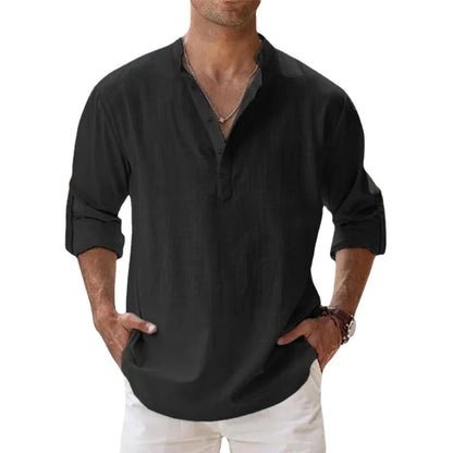 Da Uomo Camicia Henley Linen Relaxed Summer Essential