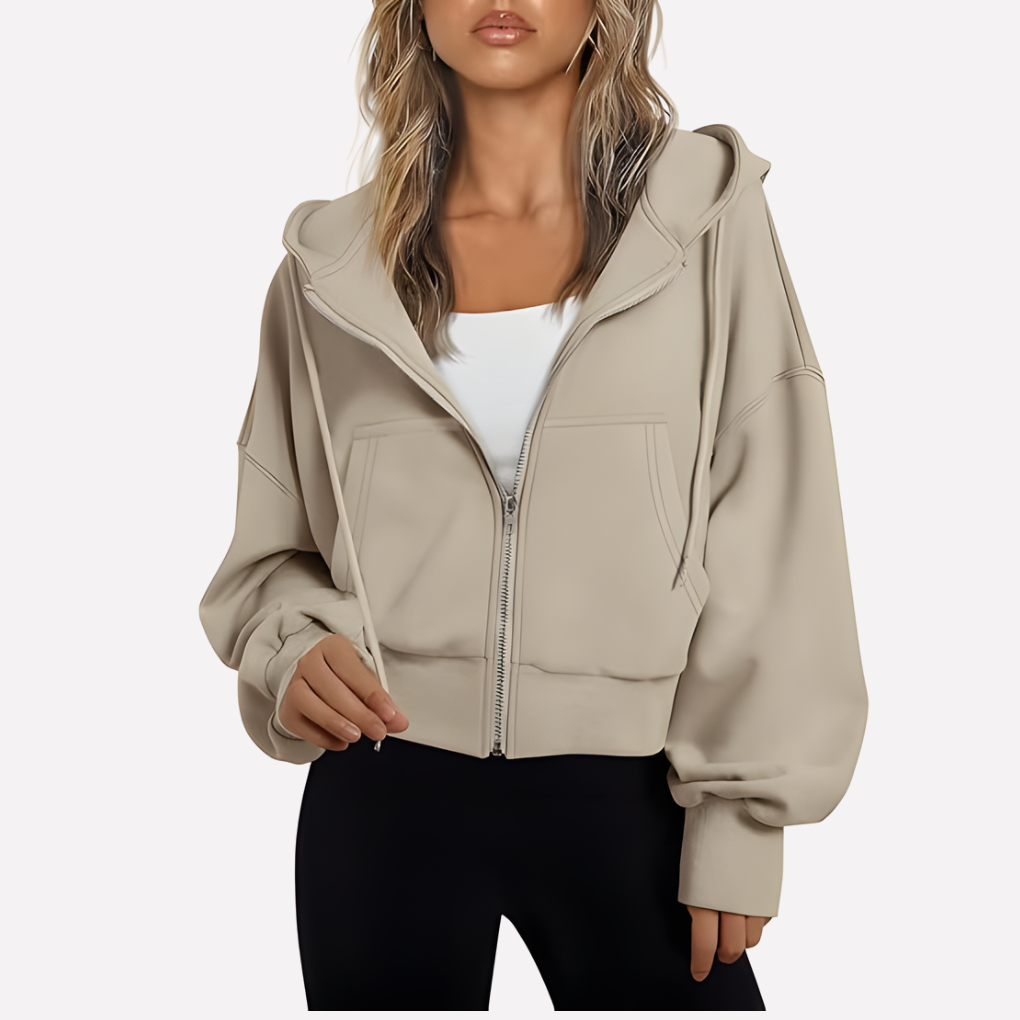 Da Donna Felpa Zip Cropped Relax Fit Casual Moderna