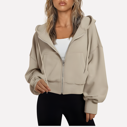 Da Donna Felpa Zip Cropped Relax Fit Casual Moderna
