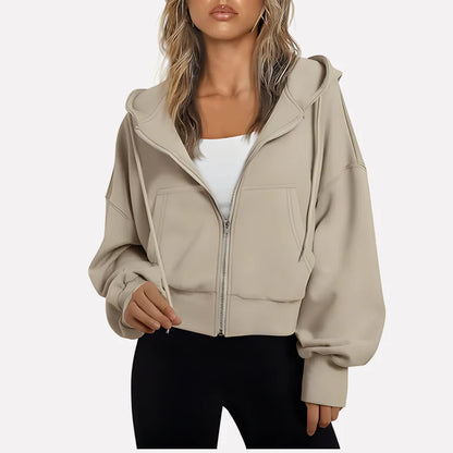 Da Donna Felpa Corta con Zip Cappuccio e Coulisse Moderna