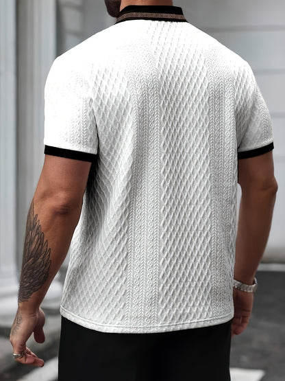 Da Uomo Polo Testurizzata Slim Fit Manica Corta Eleganza Smart Casual Estiva