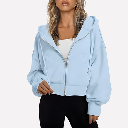 Da Donna Felpa Zip Cropped Relax Fit Casual Moderna