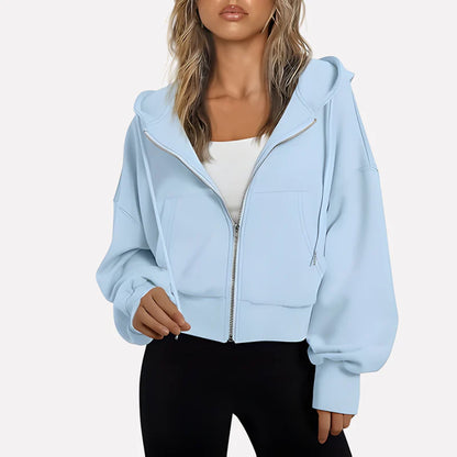 Da Donna Felpa Corta con Zip Cappuccio e Coulisse Moderna