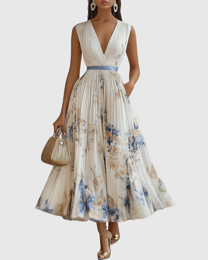 Da Donna Abito Maxi Plissettato con Stampa Floreale Elegante