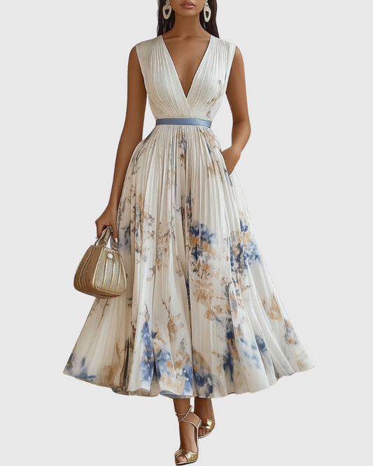 Da Donna Abito Maxi Plissettato con Stampa Floreale Elegante