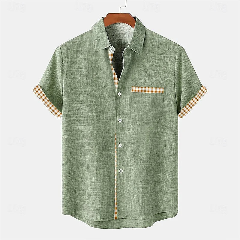 Da Uomo Camicia Taschino Contrasto Maniche Corte Relax Moderna