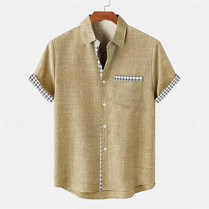 Da Uomo Camicia Taschino Contrasto Maniche Corte Relax Moderna