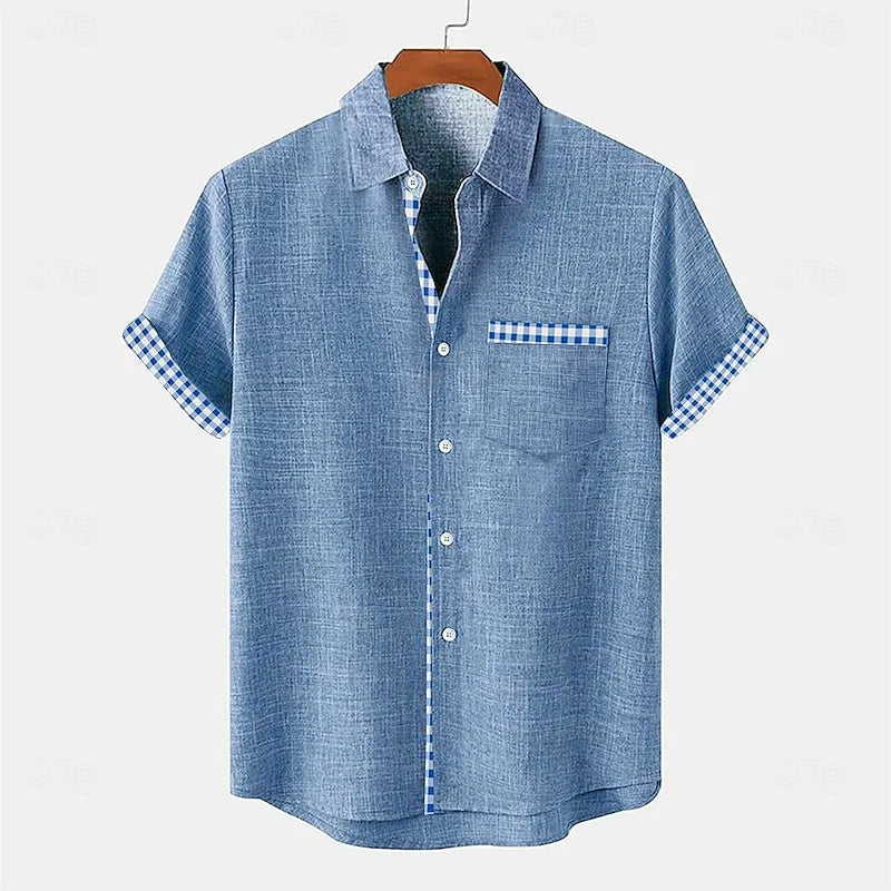 Da Uomo Camicia Taschino Contrasto Maniche Corte Relax Moderna