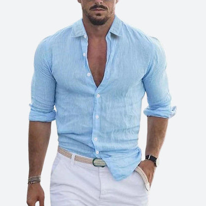 Da Uomo Camicia Lino Colletto Aperto Relax Moderna