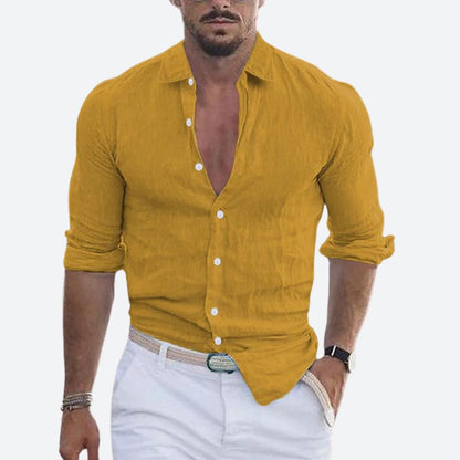 Da Uomo Camicia Lino Colletto Aperto Relax Moderna