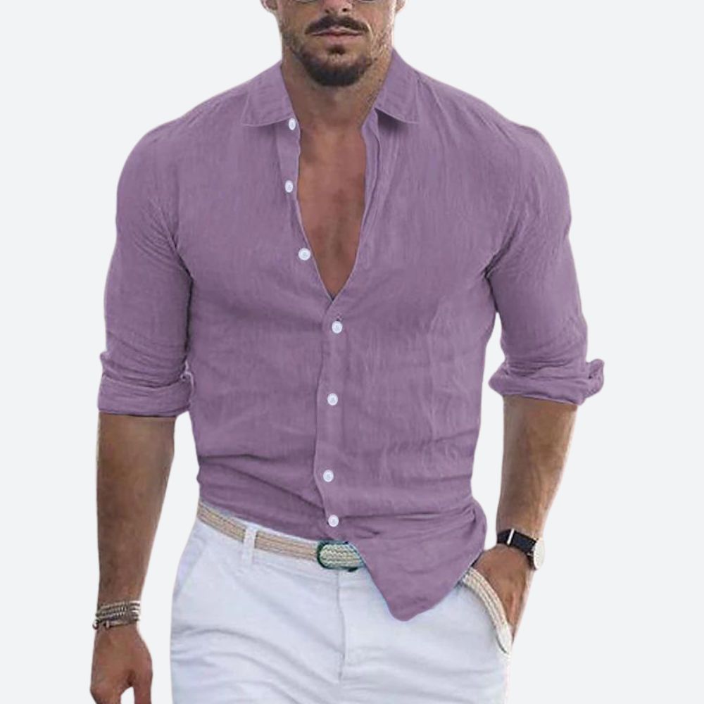 Da Uomo Camicia Lino Colletto Aperto Relax Moderna