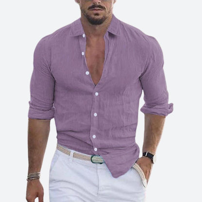 Da Uomo Camicia Lino Colletto Aperto Relax Moderna