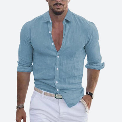 Da Uomo Camicia Lino Colletto Aperto Relax Moderna