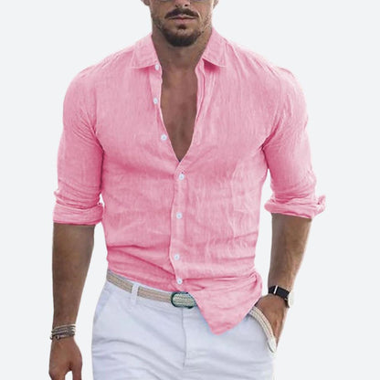 Da Uomo Camicia Lino Colletto Aperto Relax Moderna