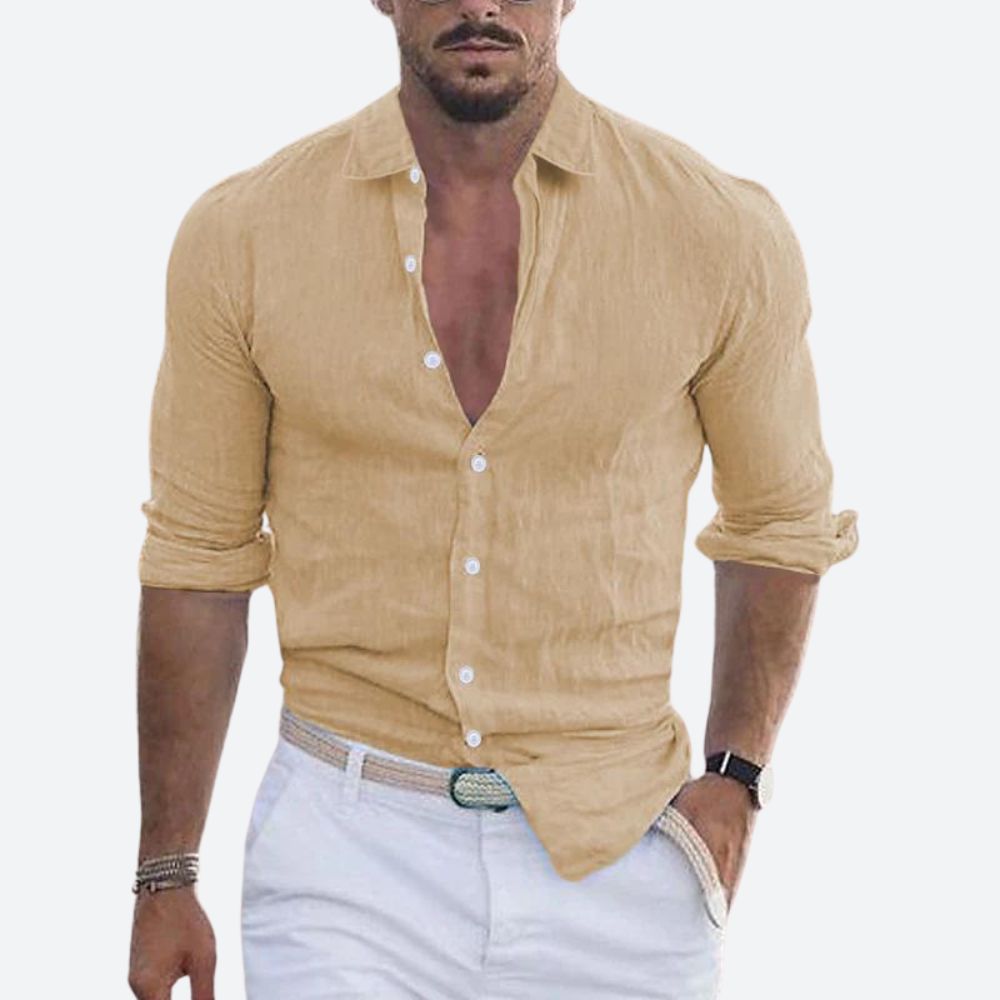 Da Uomo Camicia Lino Colletto Aperto Relax Moderna