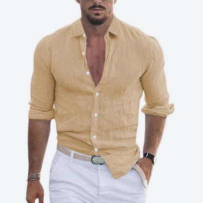 Da Uomo Camicia Lino Colletto Aperto Relax Moderna