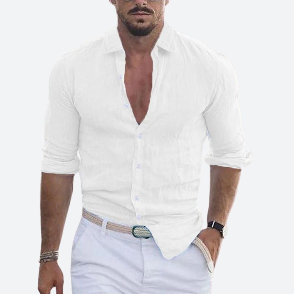 Da Uomo Camicia Lino Colletto Aperto Relax Moderna