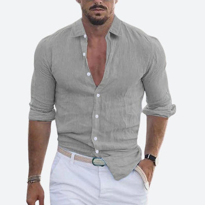 Da Uomo Camicia Lino Colletto Aperto Relax Moderna