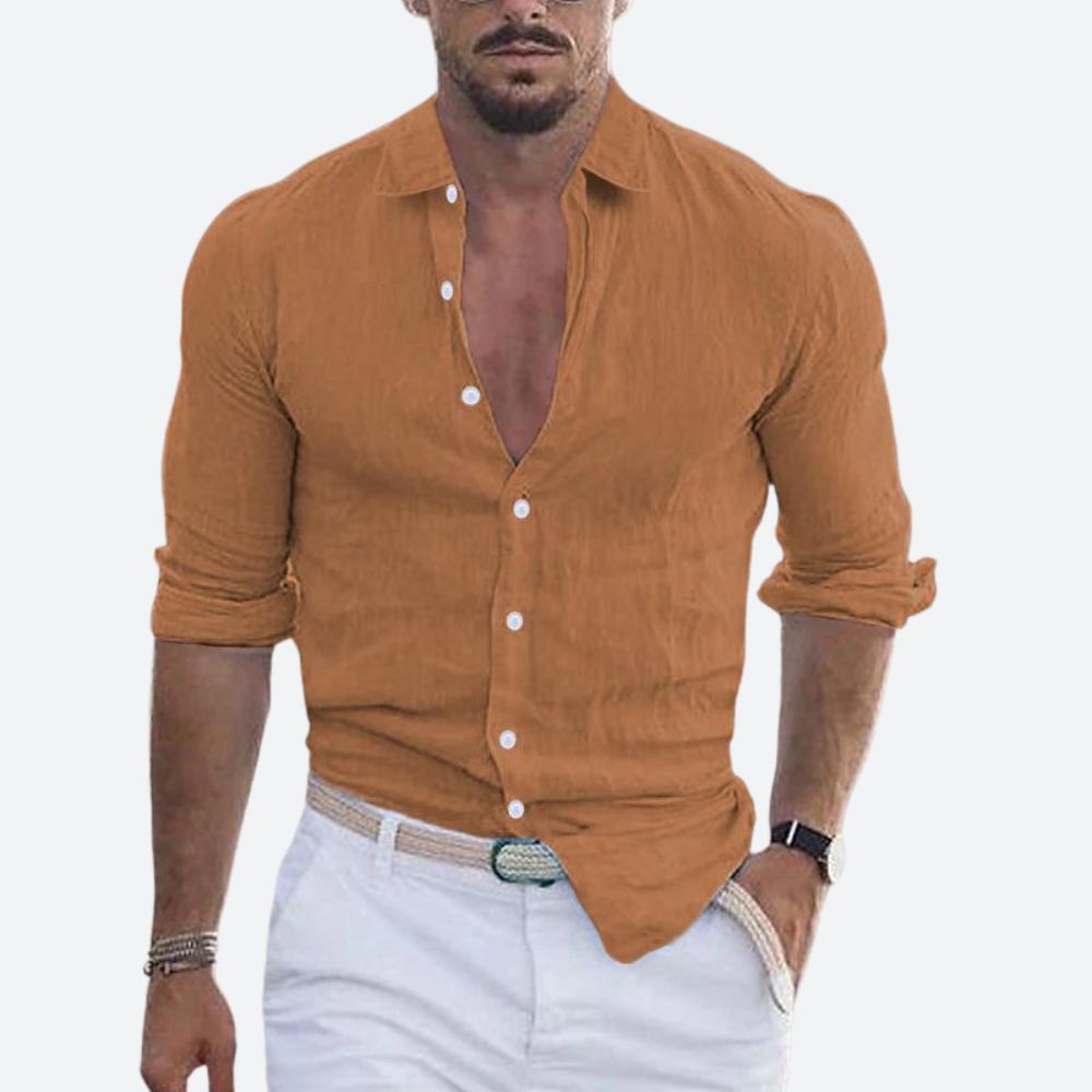 Da Uomo Camicia Lino Colletto Aperto Relax Moderna